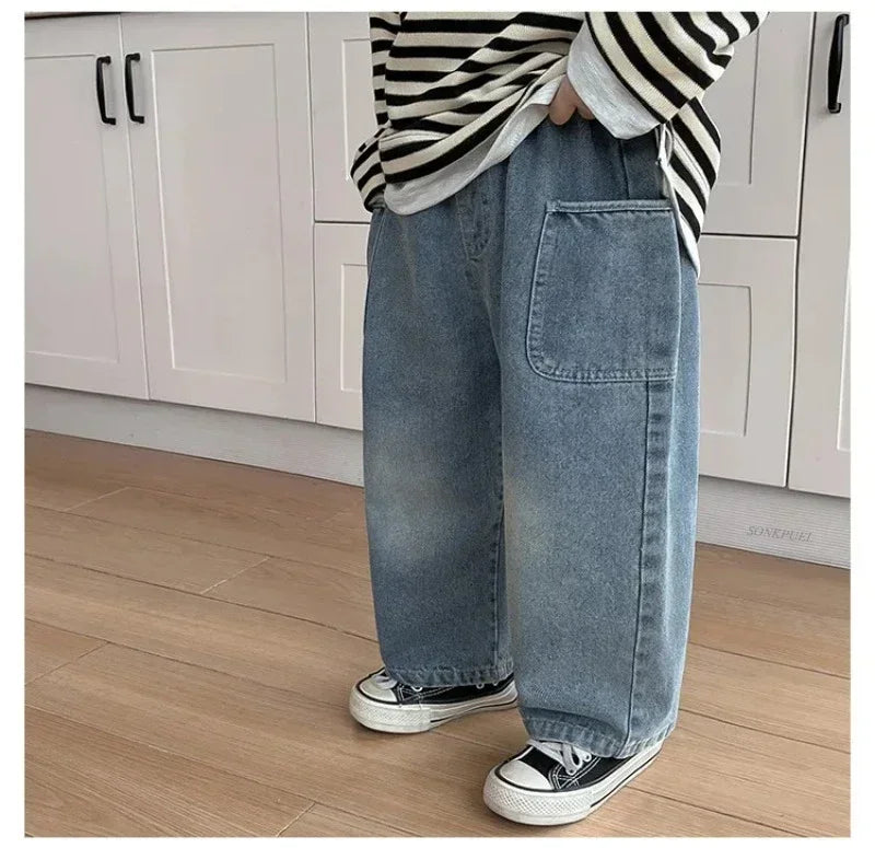 2025 Spring and Autumn New Kids pants Fashion solid color Children's straight jeans Boys loose casual denim Trousers - TiniLoom