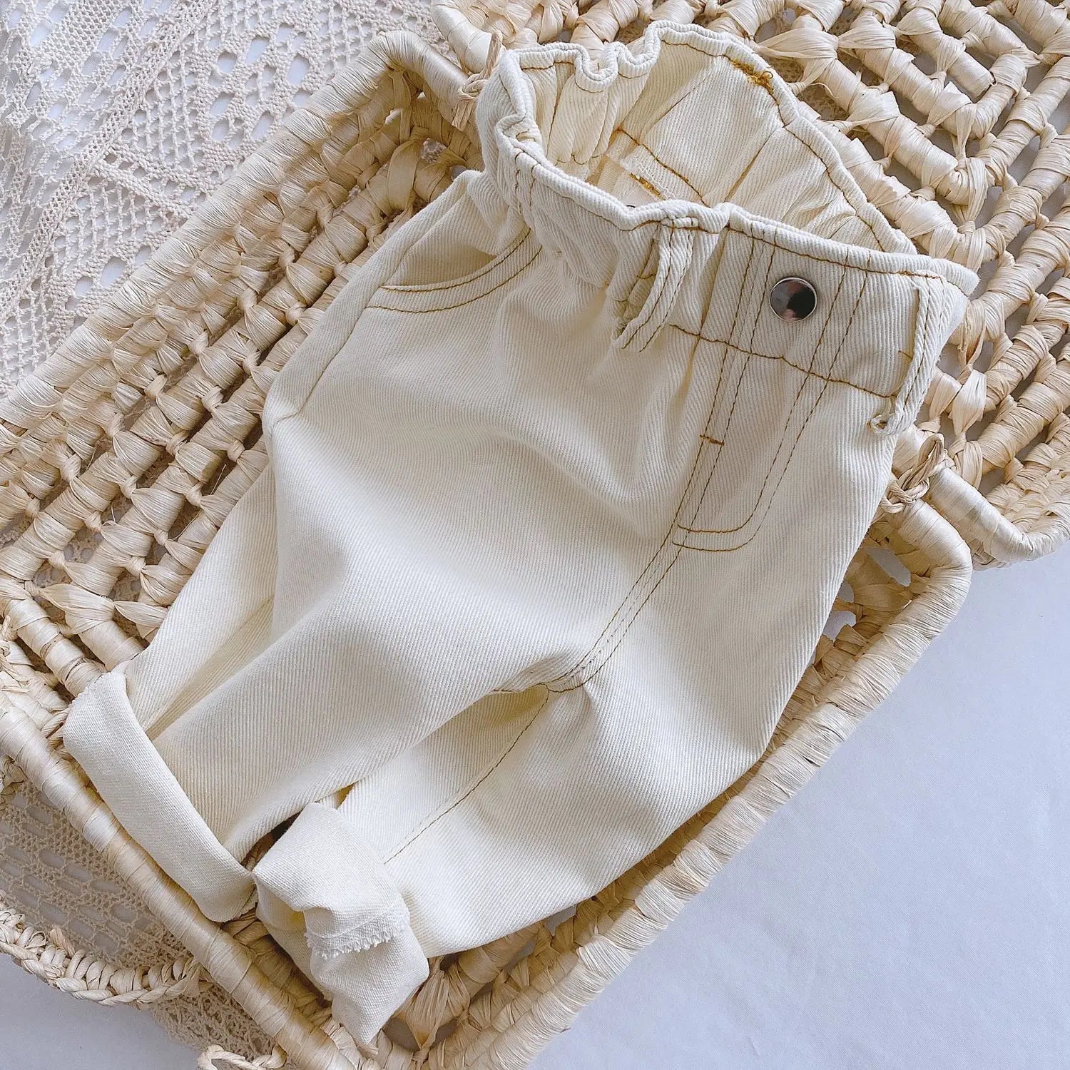 Baby Solid Color Jeans 0-3 Years Old Baby Spring Dress Girls Korean High Waist Casual Pants Boys Pants - TiniLoom
