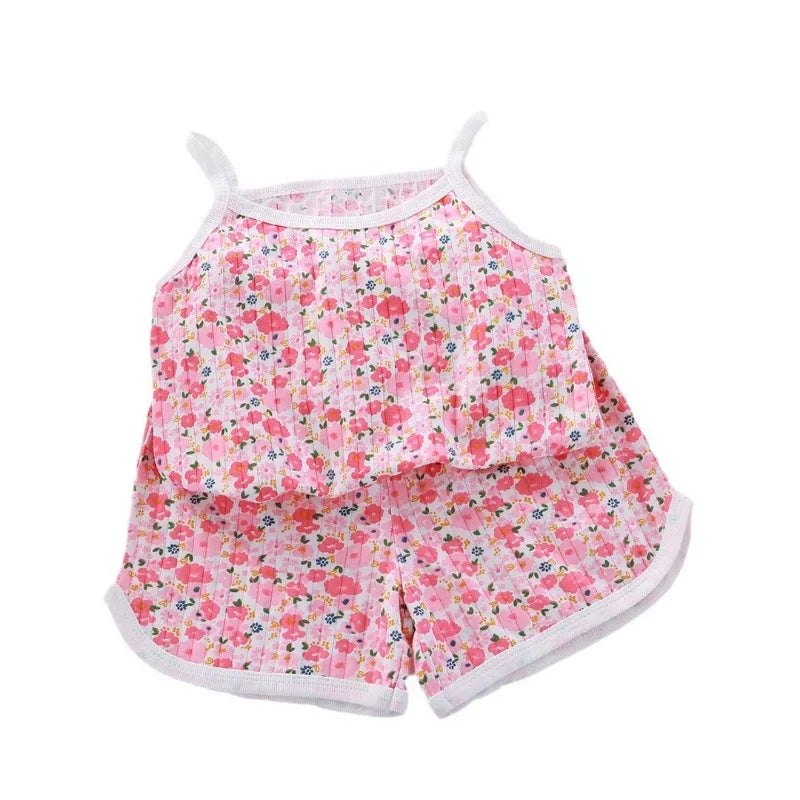 Girls Summer Clothes Sets New Baby Sleeveless Tops Shorts 2 Pieces Suit Girls Square Collar Clothing Set Kids Cotton Clothes - TiniLoom