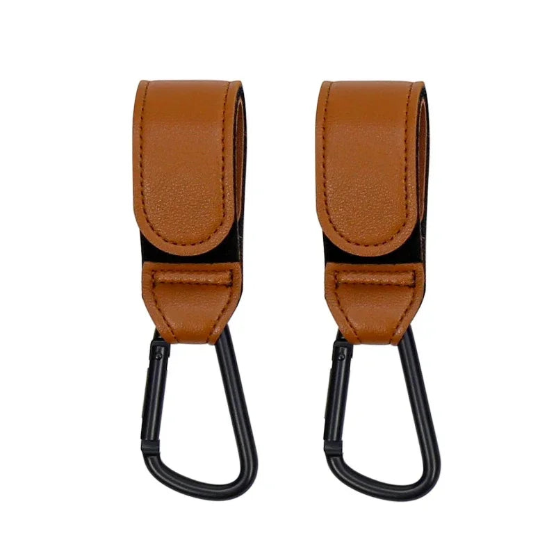 1/2PCS Baby Stroller Hooks - PU Leather Pram Organizer for Diaper Bag, Travel Accessories with Climbing Buckle