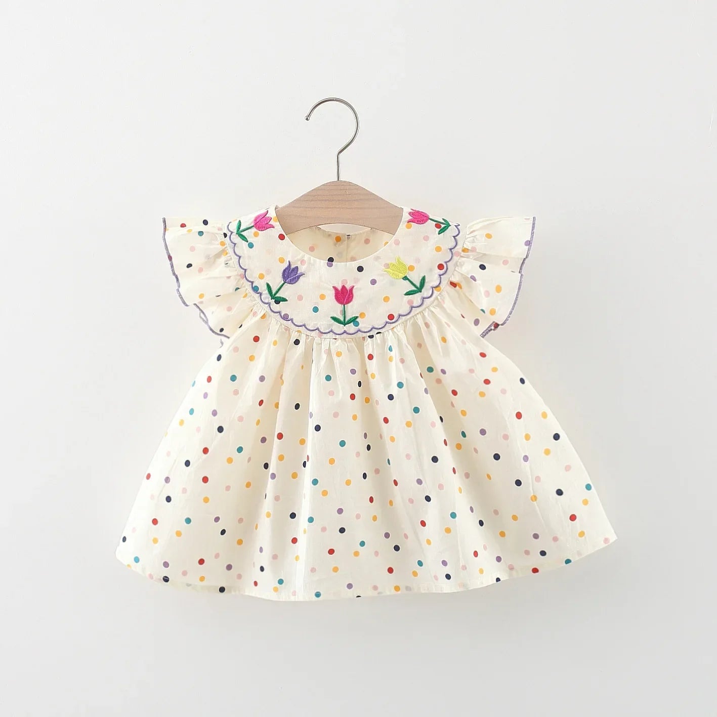 Baby Girl Dress Summer Colorful Polka Dot Flower Embroidery Girls Princess Dress Cute Girls Beach Dresses - TiniLoom