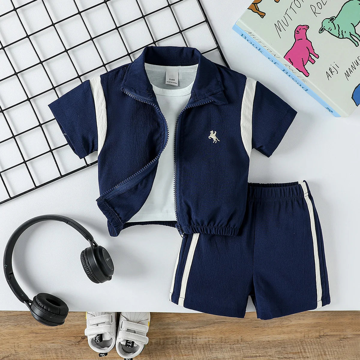 2Pcs Baby Boys Short Sleeve With Zipper Top & Pants Set Summer Outdoor Sports Clothes For 1-3Y Casual - TiniLoom