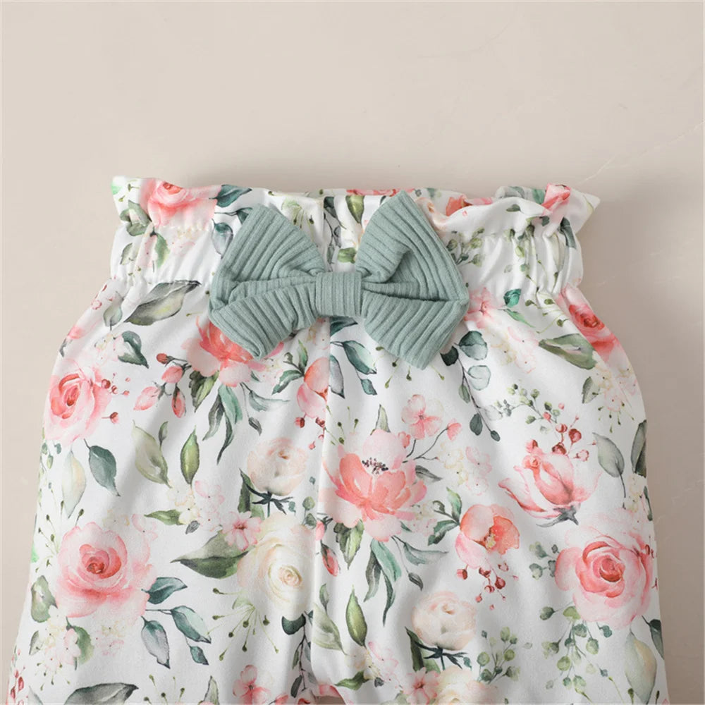 3PCS Baby Girl Clothes Set Long Sleeve Romper Top+Flowers Pant+Headband Spring&Autumn Lovely Outfit for Toddler Girl 0-18 Months - TiniLoom