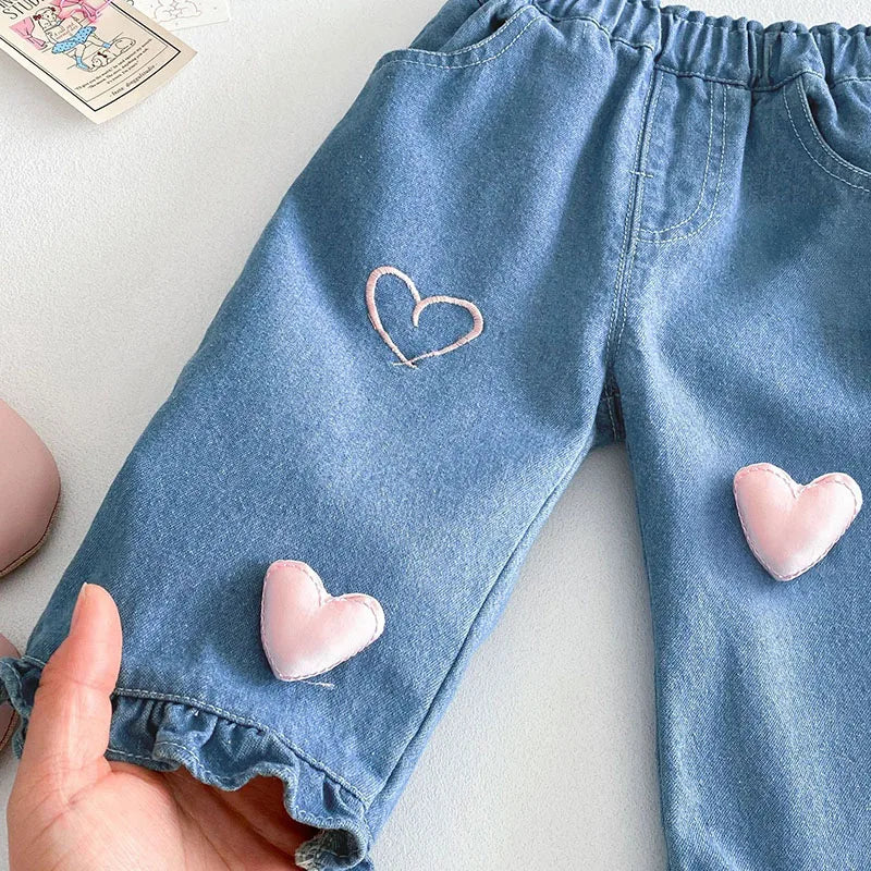 MILANCEL New Spring Kids Jeans 0-5T Baby Cute Three Dimensional Love Trousers Children Girls Thin Style Denim Blue Pants - TiniLoom