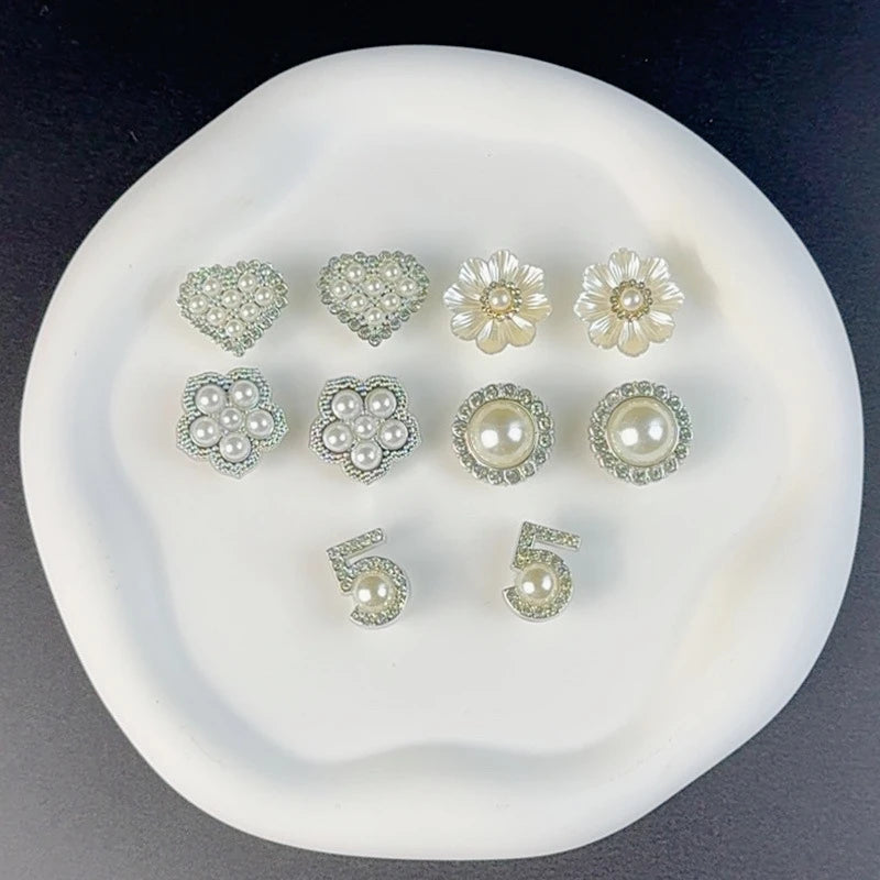 10PCS Luxury Shoe Charms Set Accessories Hole Shoe Buckle Pearl Rhinestone Flower DIY Shoes Decorations Girls Party Woman Gift - TiniLoom
