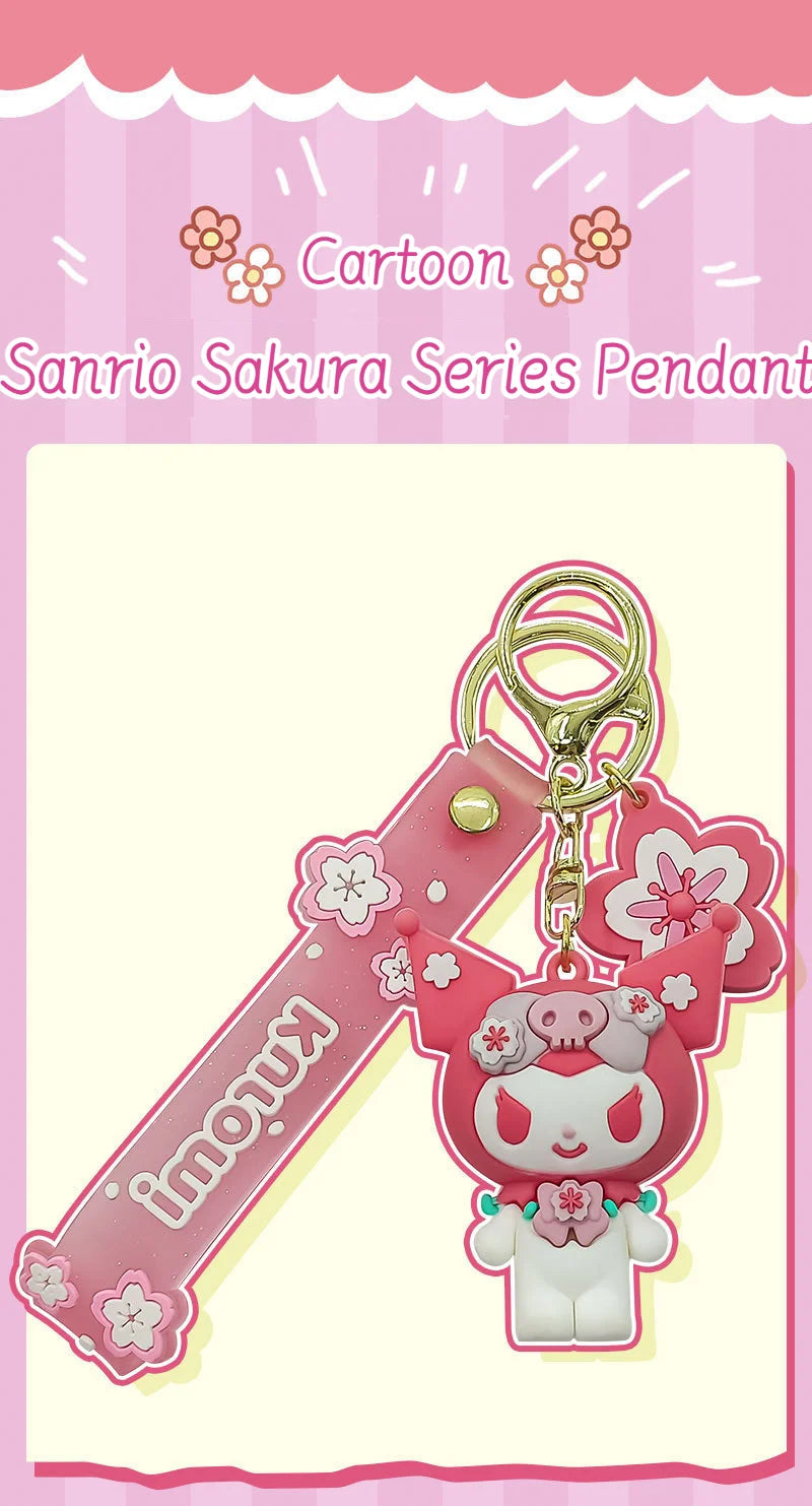 Sanrio Keychain Pink Cherry Blossom Cartoon Doll Kitty Kuromi Cute Cartoon Girl Pericarp Hanging Decoration School Bag Hanging - TiniLoom