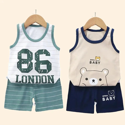 Children Sets Kids Clothes Boys Girls Vest Suit  Summer Children's Clothing baby Cotton T-Shirts Shorts Tank Top Sleeveless - TiniLoom
