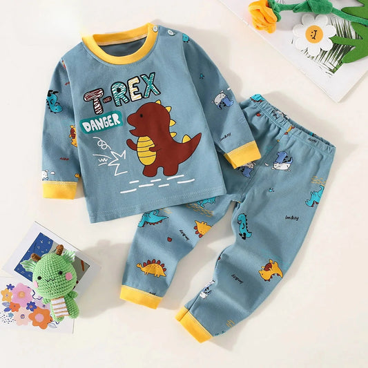 Toddler Boys Underwear Set Cotton Lettering And Bear Pattern Long Sleeve Top And Matching Pants Pajama Set - TiniLoom