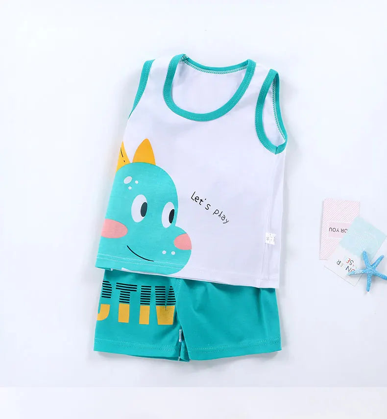 Children Sets Kids Vest Suit 2PCS Set Summer Cotton T-Shirt Girl Shorts Clothes Children Boys Girls Sleeveless Suit Wear Cloth - TiniLoom