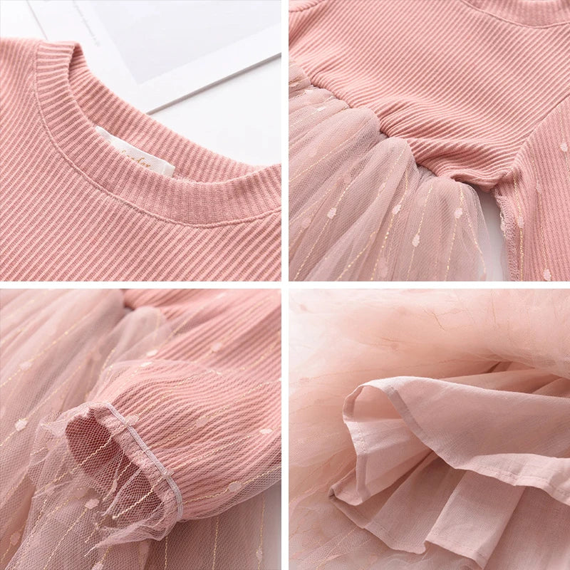 Melario New Fall Baby Girl Cute Costume Children Girls Mesh Cotton Dress Long Puff Sleeve Princess Dresses Spring Girls Dress - TiniLoom