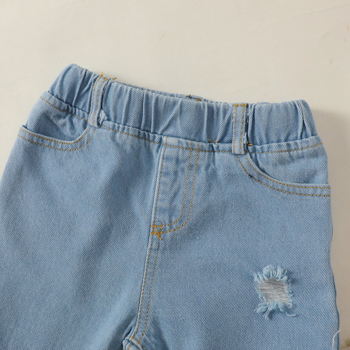 1-4 Years Kids Girls Suit Long Sleeve Flower Ruffle Tops+Elastic Waist Denim Pants 2pcs Set Toddler Girl Clothes Spring Outfit - TiniLoom