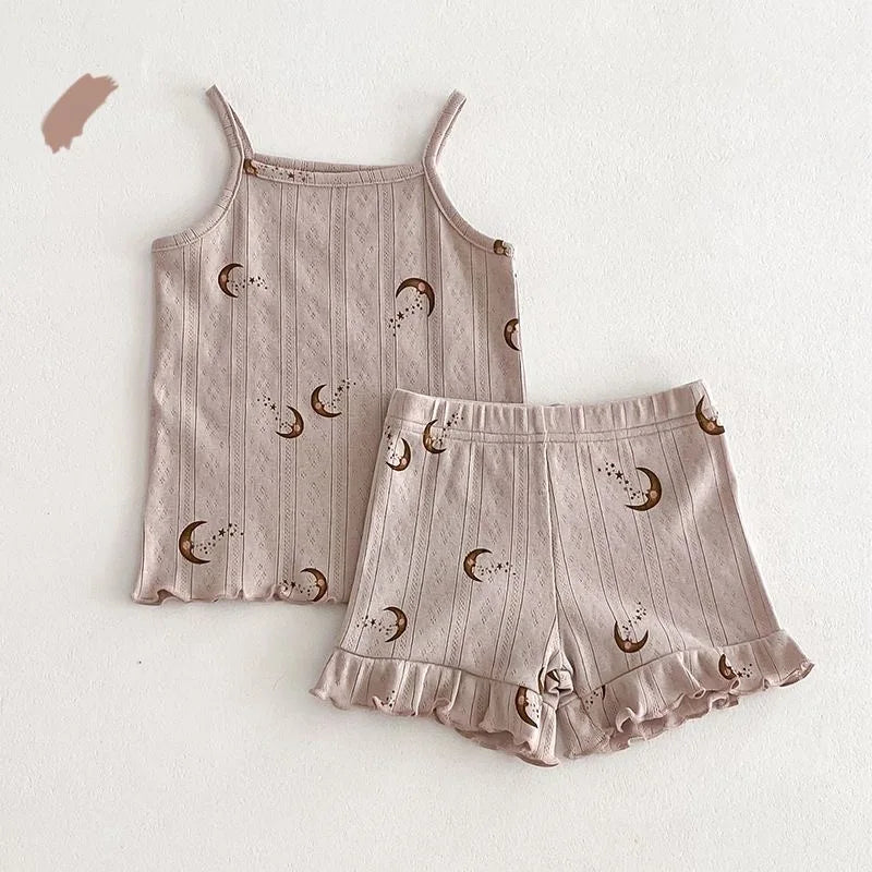 Fashion Baby Girl Cotton Floral Print Clothes Set Strap Vest+Shorts 2PCS Infant Toddler Child Summer Homesuit Baby Clothes 1-10Y