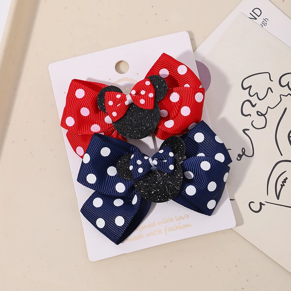 2pcs/Set Grils Lovely Polka Dot Bow Hair Clips for Hair Toddler Cartoon Hairpins Baby Boutique Hair Accessories - TiniLoom