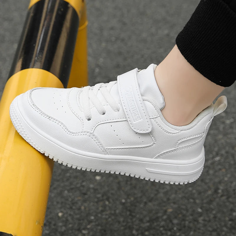 Children Sneaker Boys Casual Shoes Black Leather Flat Student Walking Shoes Non-slip Girl Lightweight Sports Tennis Footwear - TiniLoom