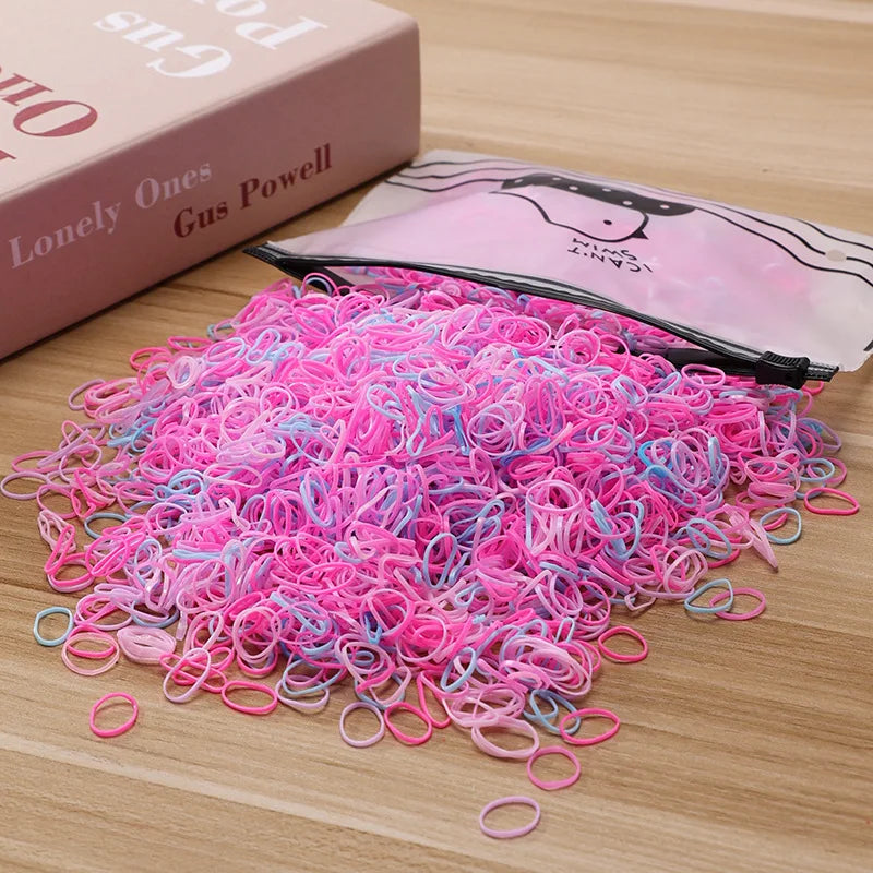 500/1000/2000pcs Girls Colourful Disposable Rubber Band Hair Ties Headband Children Ponytail Holder Bands Kids Hair Accessories - TiniLoom