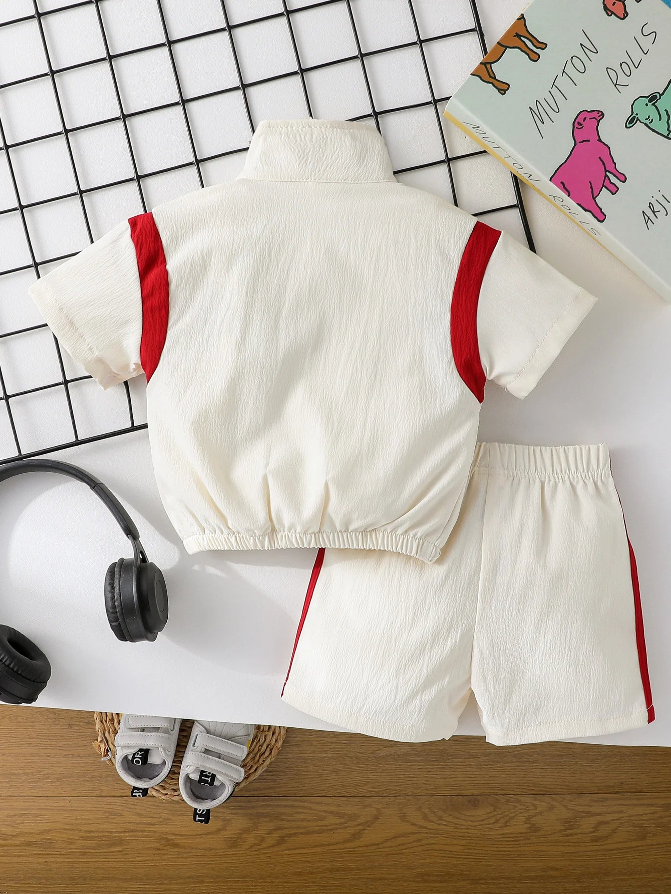 2Pcs Baby Boys Short Sleeve With Zipper Top & Pants Set Summer Outdoor Sports Clothes For 1-3Y Casual - TiniLoom