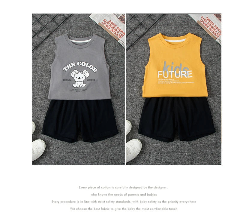 Children's Summer T-shirts Boys Girls Vests Sleeveless Cartoon Tee Tops 100% Cotton Comfortable Kids T-shirt Clothes Fashion New - TiniLoom