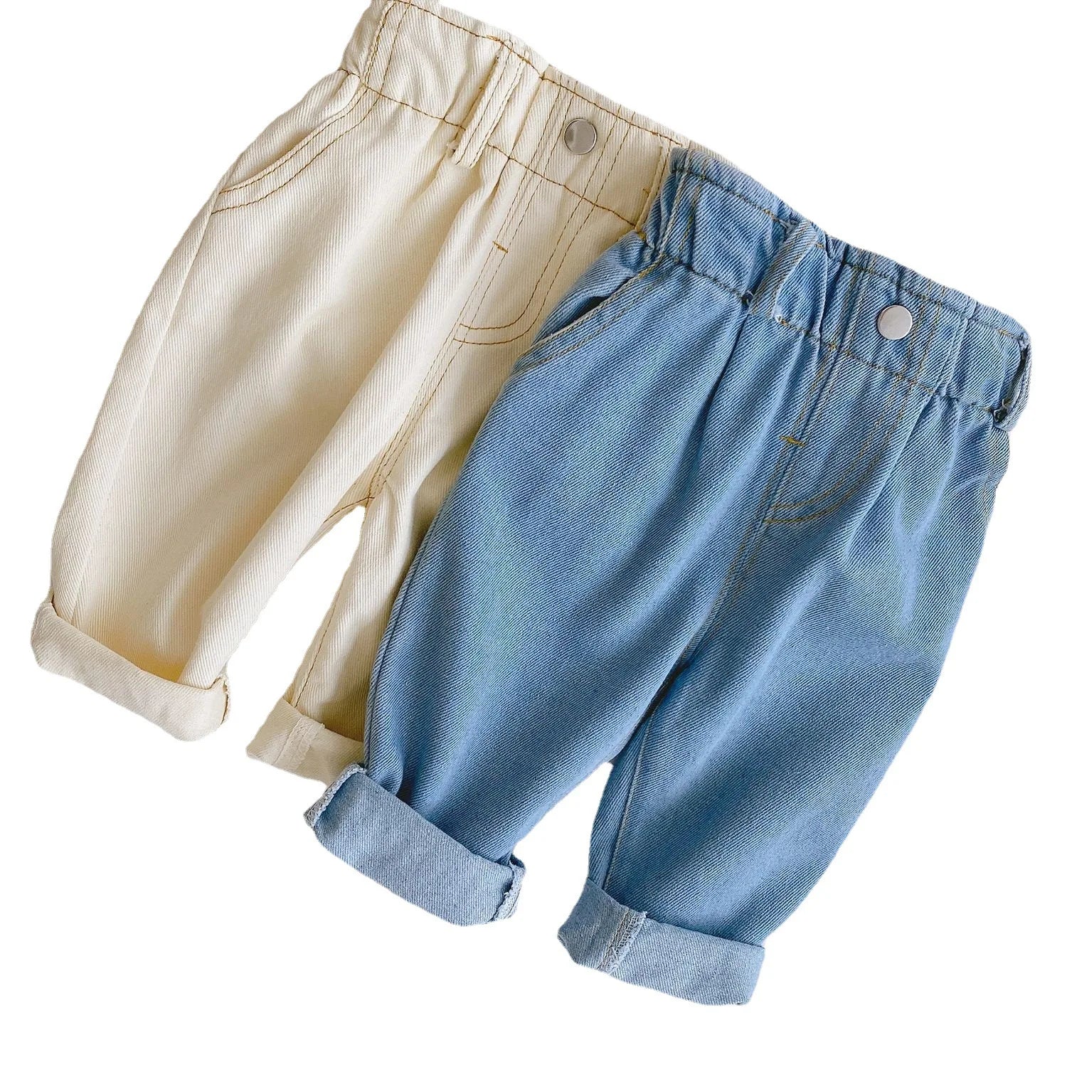 Baby Solid Color Jeans 0-3 Years Old Baby Spring Dress Girls Korean High Waist Casual Pants Boys Pants - TiniLoom