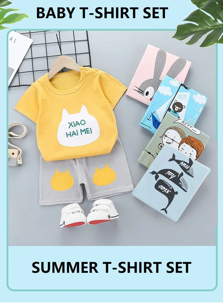2PCS Children's Sets mother Kids Clothes Boys Girl T-shirt Shorts Summer Cotton Short sleeve Baby Children Clothing Toddler Suit - TiniLoom