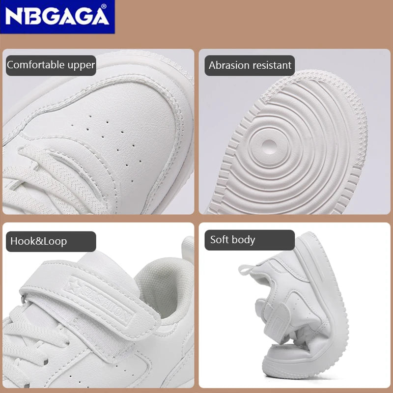 Children Sneaker Boys Casual Shoes Black Leather Flat Student Walking Shoes Non-slip Girl Lightweight Sports Tennis Footwear - TiniLoom