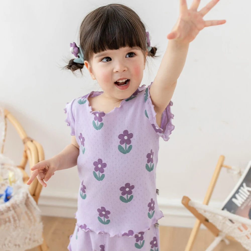 Bear Leader Summer New Pajama Baby Girl Clothes 3-7 Years Old Flower Printed Short Sleeved Top + Shorts Cute Children's Set - TiniLoom