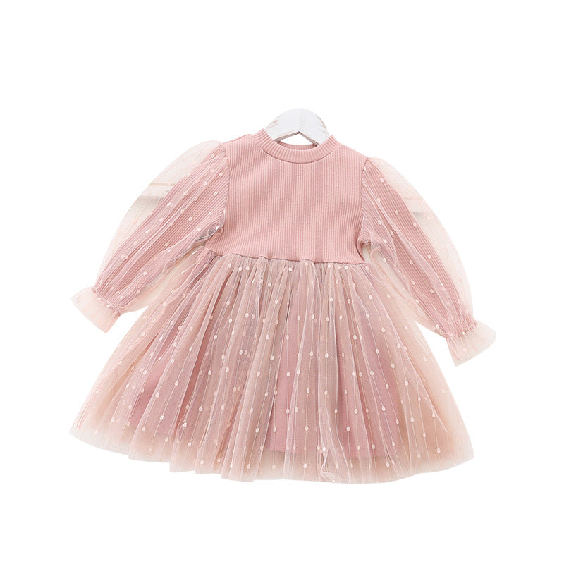Melario New Fall Baby Girl Cute Costume Children Girls Mesh Cotton Dress Long Puff Sleeve Princess Dresses Spring Girls Dress - TiniLoom