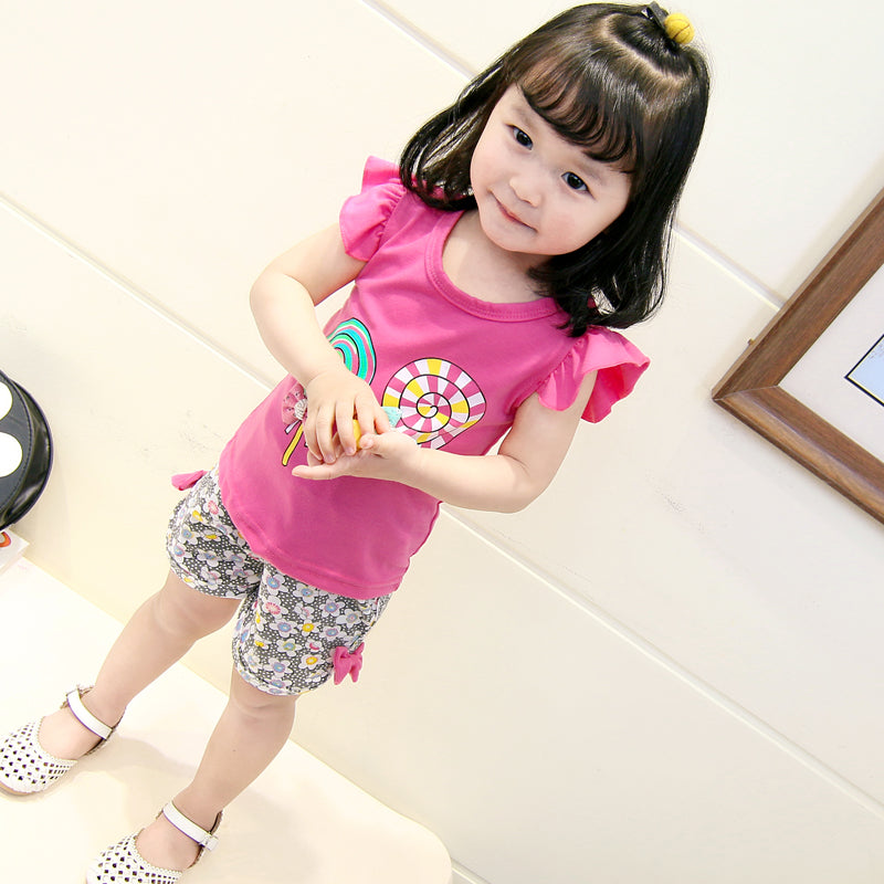 Baby Girls Clothes Sets for Kids T-shirt Tops+Short Pants Clothes Sets Toddler Girl Lollipop Printed Summer Infant Clothing Sets - TiniLoom