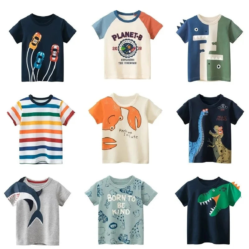 Children Short Sleeve T-shirts Korean Version Kids Clothing Boy Baby Cotton Tees 2-9 Years Summer Cartoon Tops - TiniLoom