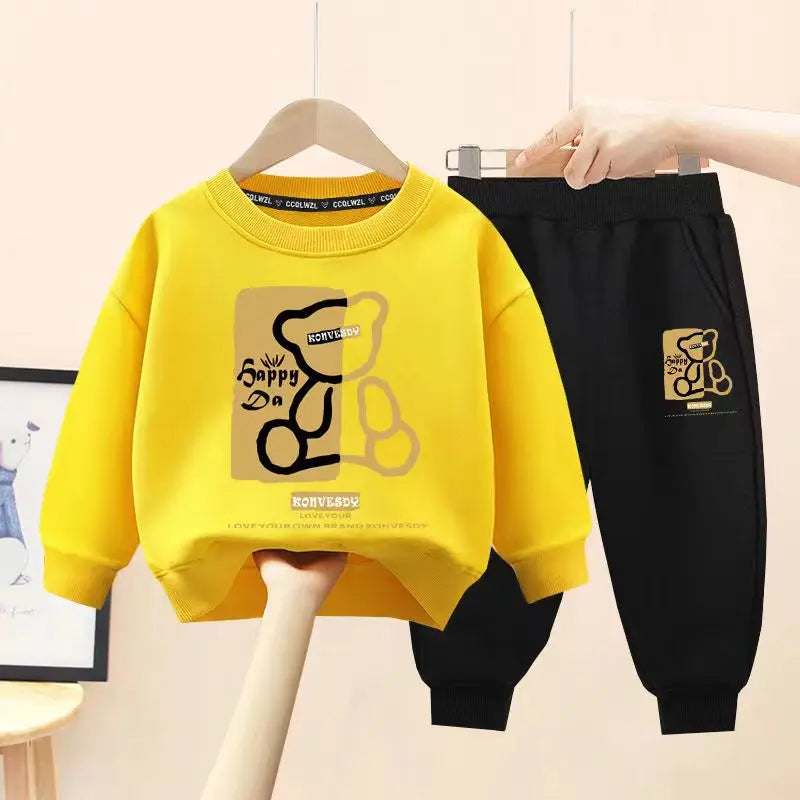 Autumn Baby Girls Clothes Set Kid Boy Cartoon Bear Printed Sweatshirt Pullover And Pants 2pcs Suit Children Top Bottom Tracksuit - TiniLoom