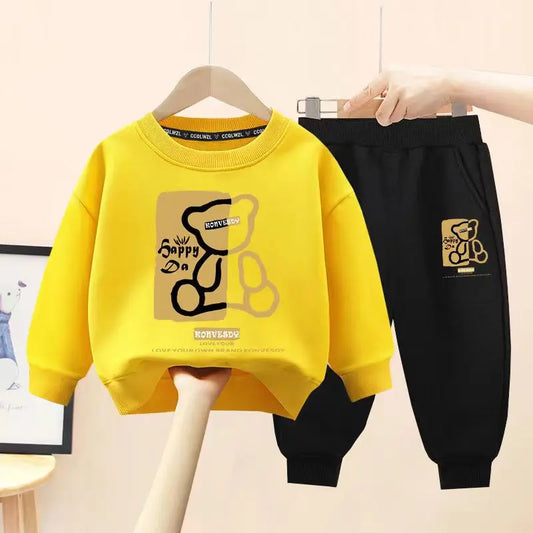 Autumn Baby Girls Clothes Set Kid Boy Cartoon Bear Printed Sweatshirt Pullover And Pants 2pcs Suit Children Top Bottom Tracksuit - TiniLoom