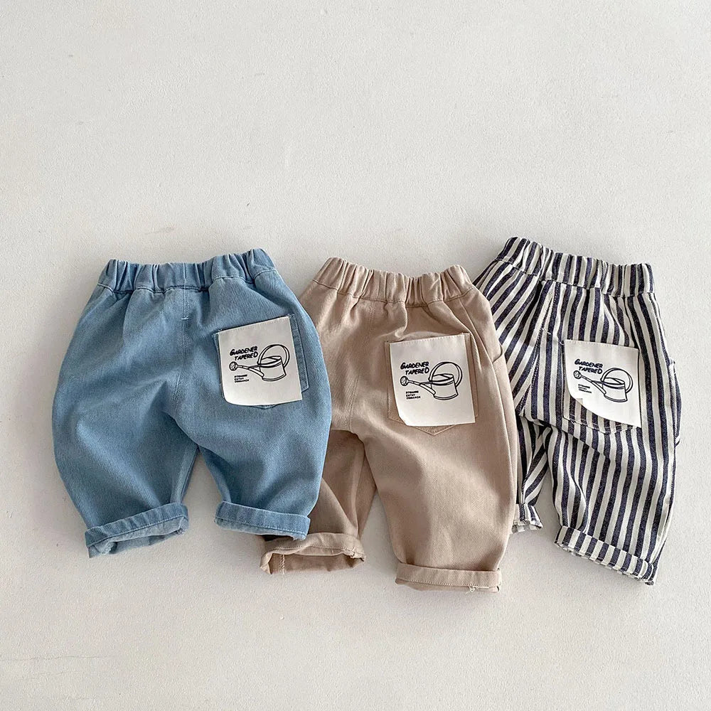 1-5Y Kid's Jeans New 2024 Autumn Solid Color Denim Pants Loose Style Boys Trousers Mid Waist Kid's Outdoor Pants - TiniLoom