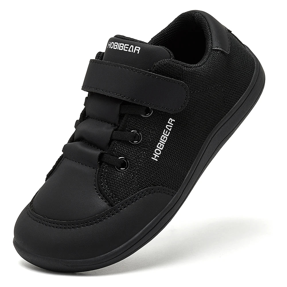 HOBIBEAR Kids Wide Toe Barefoot Shoes Boys Girls  Minimalist Sneakers Lightweight Hook Loop Mesh Artificial Leather Shoes - TiniLoom