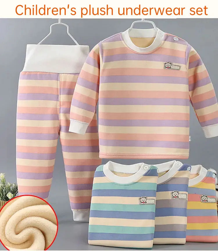 Thicken Warm Plush Children Sets Kids Clothes Boy Girl Underwear Suits Autumn Winter Children Clothinn - TiniLoom
