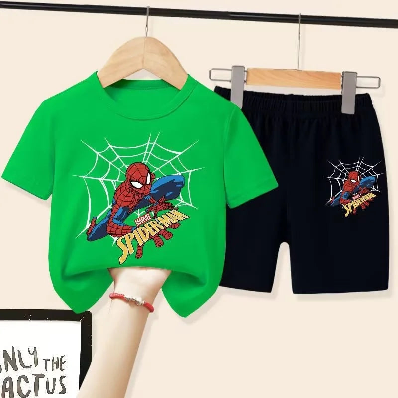 Children'S T-Shirts Spider-Man Set Aoger Spiderman Boys Summer Trend Baby Short Sleeve Shorts Two-Piece Set Kids Outfits Gifts ﻿ - TiniLoom