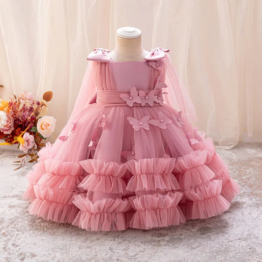 Girls  princess dress 1-5 Y baby Girls wedding sleeveless three-dimensional butterfly mesh carnival birthday party evening dress - TiniLoom