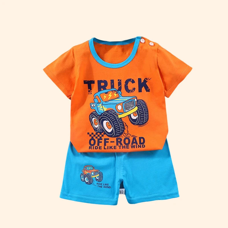 Fashion Kids Clothes Boys Girls Sets Top Shorts 2PCS 100% Cotton Soft Summer Children Baby Cloths T-shirt Shorts Toddler Suit - TiniLoom