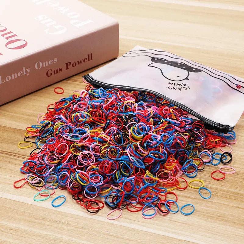 500/1000/2000pcs Girls Colourful Disposable Rubber Band Hair Ties Headband Children Ponytail Holder Bands Kids Hair Accessories - TiniLoom