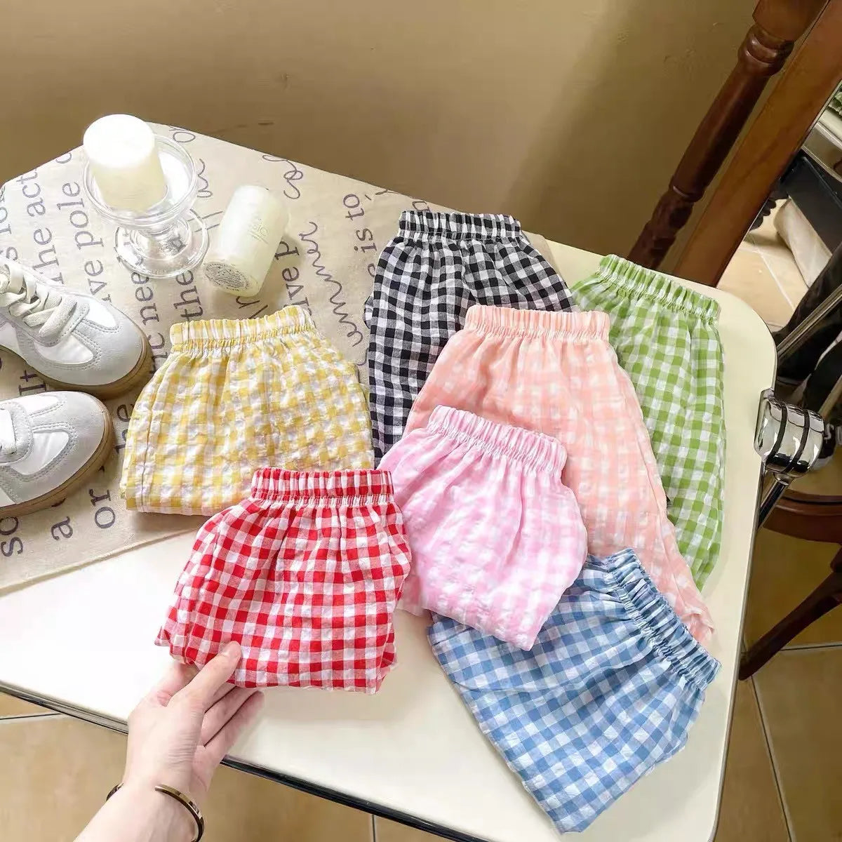 Child Plaid Shorts New Style Casual Sports Pants Loose Thin Versatile Home Pants Summer Boys Girls Cute Fashion Beach Shorts - TiniLoom