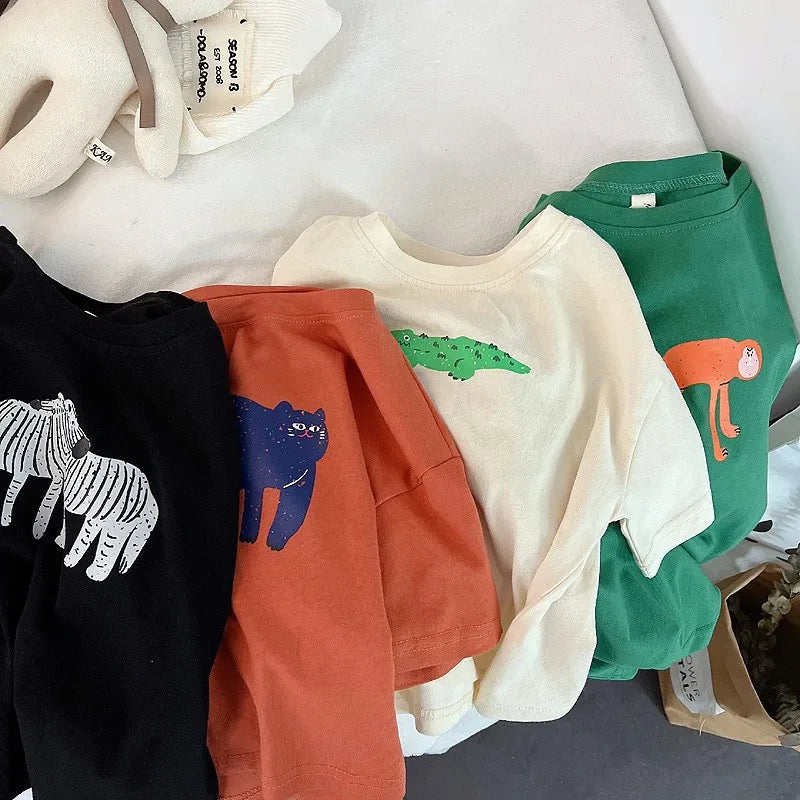 Animal Pattern Baby Boys Girls Short Sleeve Tops Kids Tees Summer Clothing Loose Fashion Trendy Children's Wear T-shirt O-neck - TiniLoom