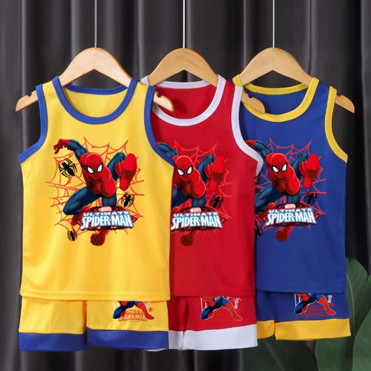 2025 Summer New Breathable Boys Vest Sets Anime Spiderman Children's Sleeveless Top Shorts Two Piece Suit Kids Casual Outfits - TiniLoom