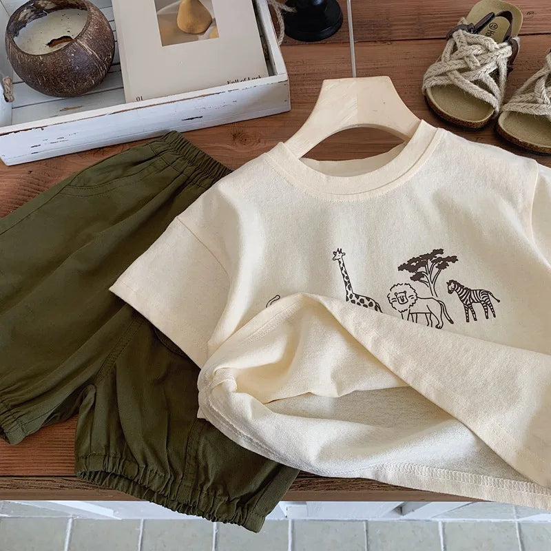 Summer Boys Solid Color Base Shirt Pure Cotton Clothing Thin Round Neck Short Sleeve Tops Child New Print T-shirt Outer Wear - TiniLoom