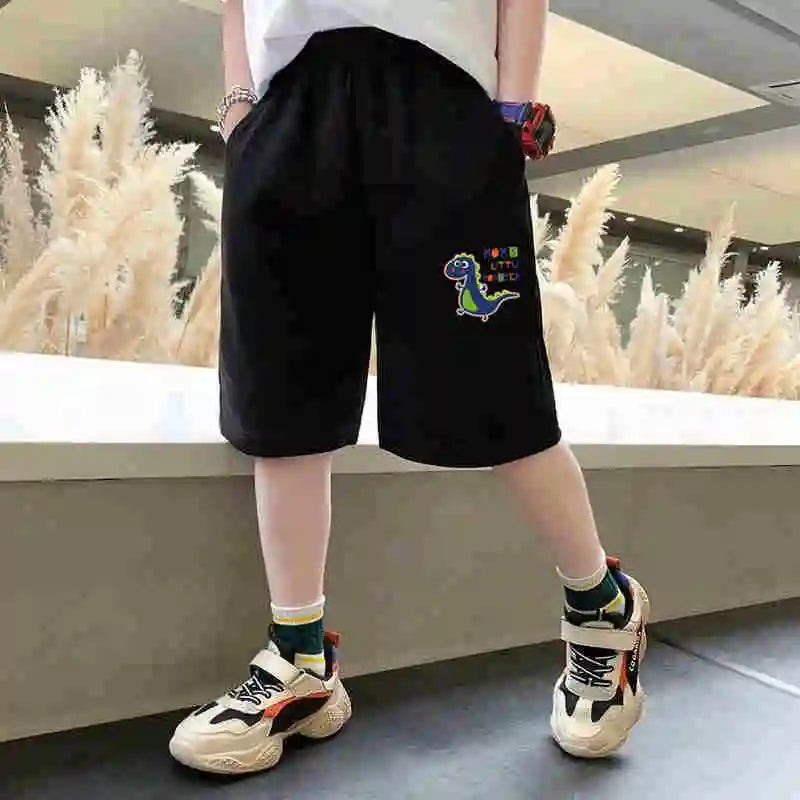 Kids Summer Cartoon Shorts 3-14Years Children Cotton Elastic Waist Knee Length Pants Gray School Student Boys Short Sweatpants - TiniLoom