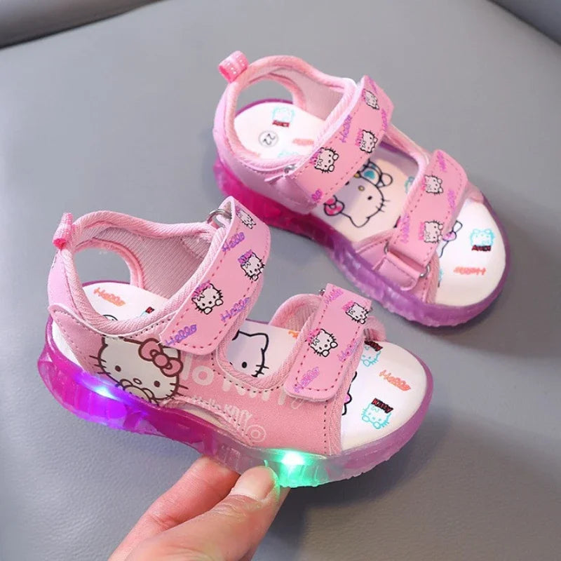 2025 Summer New Baby Girls Led Light Sandals Cute Hello Kitty Children's Casual Shoes Anti-slip Kids Beach Shoes Outdoor Shoes - TiniLoom