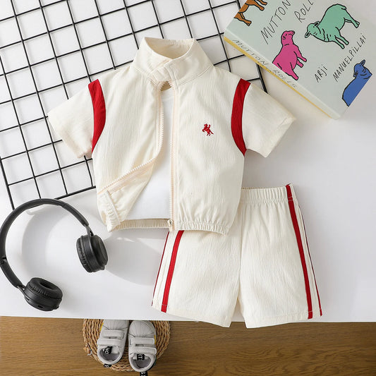 2Pcs Baby Boys Short Sleeve With Zipper Top & Pants Set Summer Outdoor Sports Clothes For 1-3Y Casual - TiniLoom