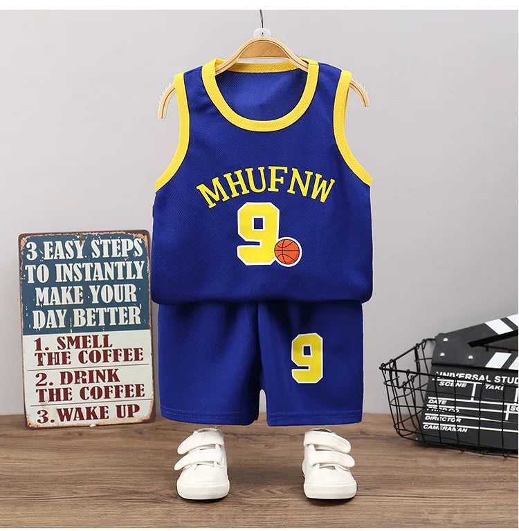 Children's Sets Summer Children Sleeveless T-shirt Shorts Set Quick-drying Outdoor Tank Top Shorts Sets Boys Sport Basketball Tr - TiniLoom