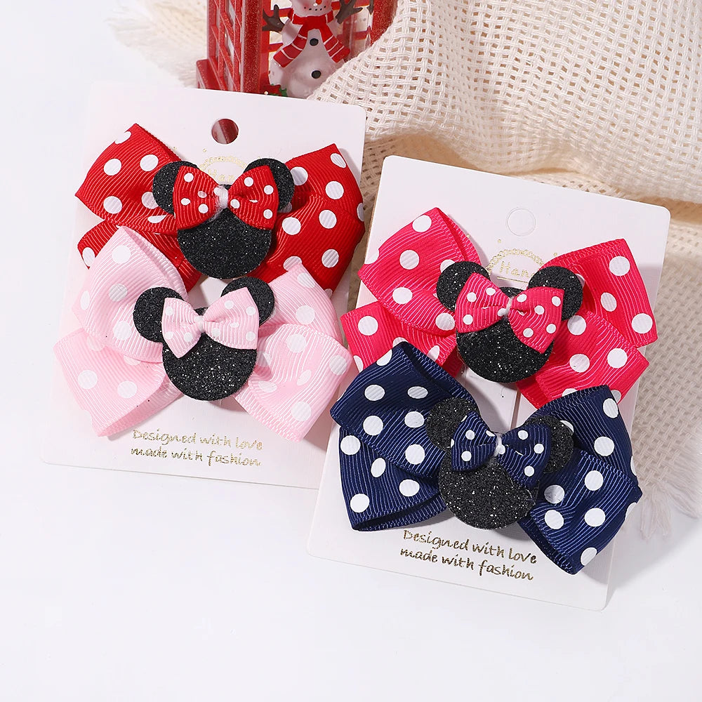 2pcs/Set Grils Lovely Polka Dot Bow Hair Clips for Hair Toddler Cartoon Hairpins Baby Boutique Hair Accessories - TiniLoom