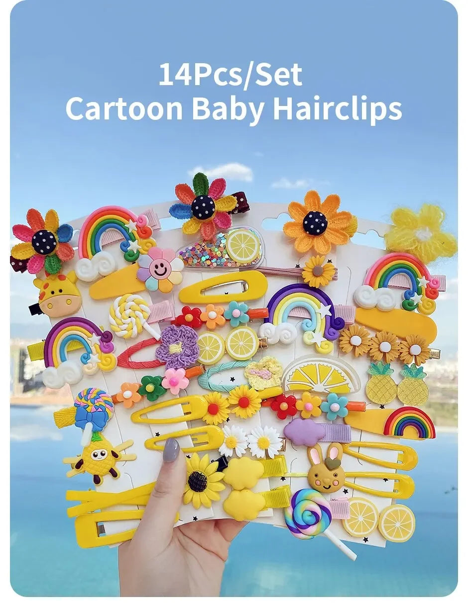 14Pcs Cartoon Baby Hair Clip Set Flower Fruit Baby Girl Barrettes Bangs Hairpins Kids Hair Accessories - TiniLoom