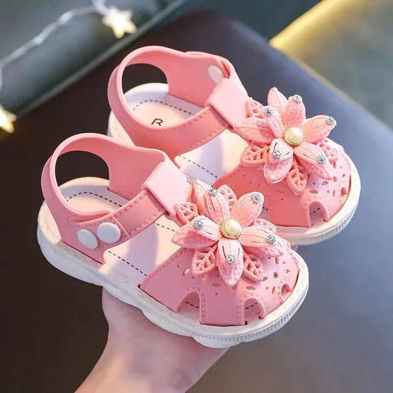 Solid Bow Children's Summer Shoes Cute PVC Beach Non Slip Sandals For Baby Girls Footwear Soft Infant Kids Fashion Sandals - TiniLoom