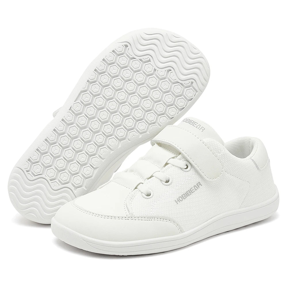 HOBIBEAR Kids Wide Toe Barefoot Shoes Boys Girls  Minimalist Sneakers Lightweight Hook Loop Mesh Artificial Leather Shoes - TiniLoom