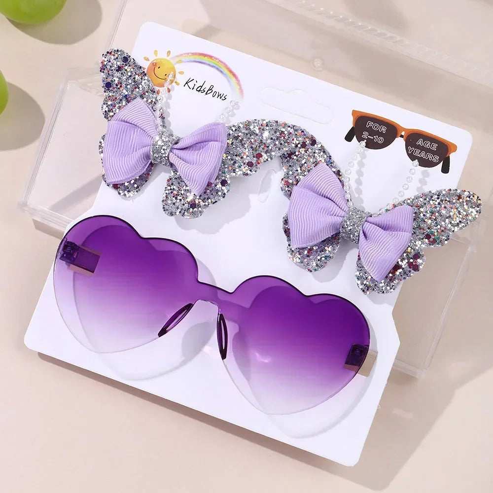 BABY BOWS Butterfly Hairclip Set for Kids Lovely Glasses Accessories Fashion Party Girls Dress Hairpins Headband Gift Set
